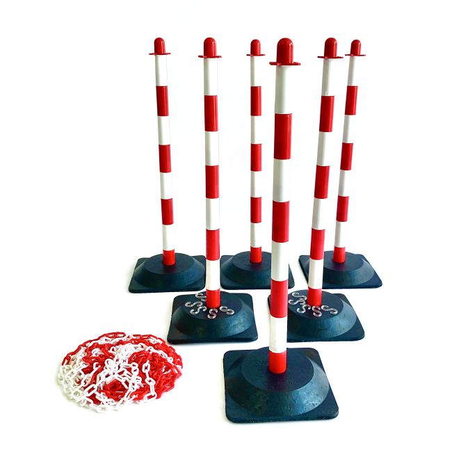 Posts and Chain Kit, 6 Piece, Red and White